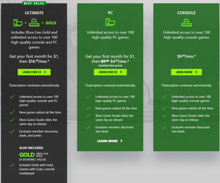 xbox live game pass cost
