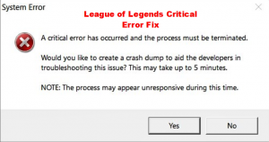 A critical error has been occurred league of legends как исправить