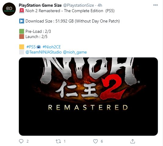 Nioh 2 Remastered Download Size