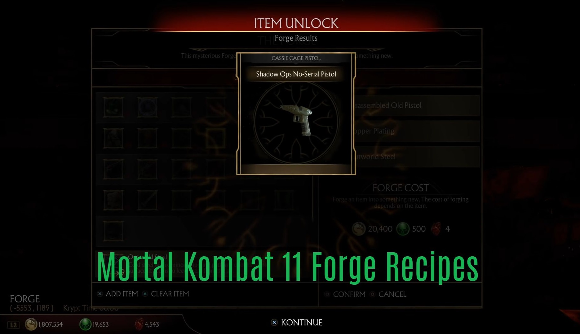 Mortal Kombat 11 Forge recipes