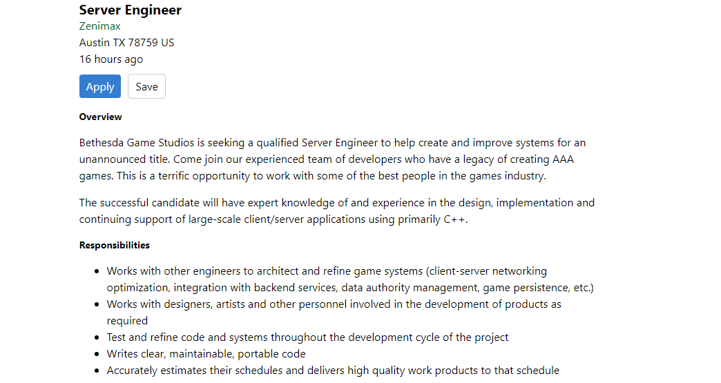 Server Engineer Job Posting