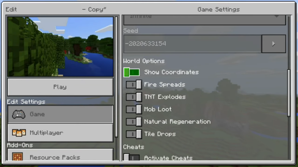 show coordinates settings in minecraft
