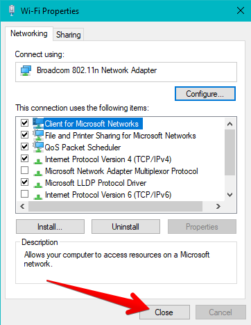 Closing the Connection Properties Window