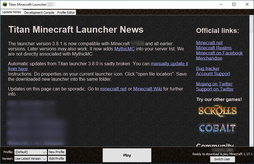 Interface of Minecraft Titan Launcher