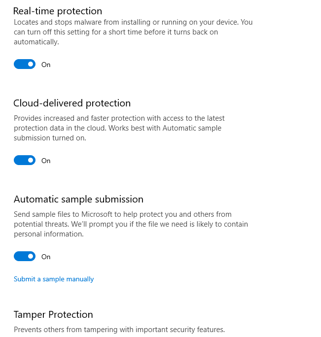 Turning off Virus and Threat Protection