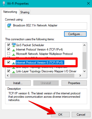 Unchecking the IPv6 on the Windows 10 PC