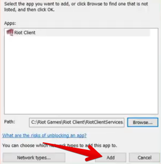 Adding the Riot Client to Windows Firewall