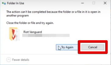 Canceling the "Folder in Use" Prompt