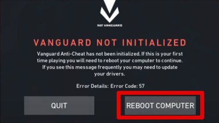 Rebooting the Computer to Fix the Valorant Error Code