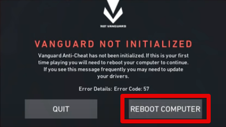 Rebooting the Computer to Fix the Error Code 57