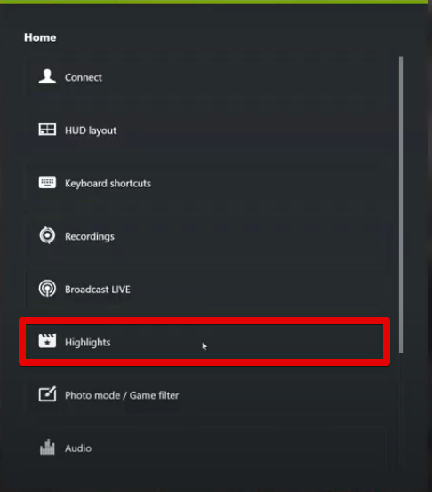 Clicking on the "Highlights" Settings