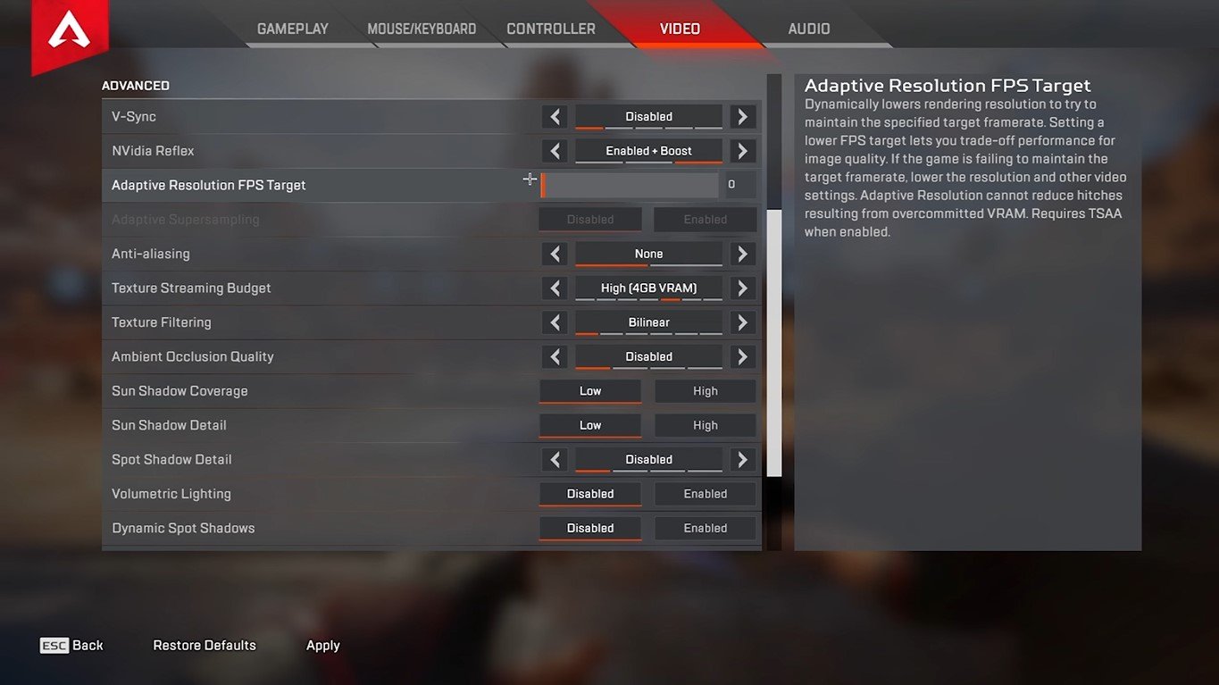 Imperialhal's Video settings for Apex Legends
