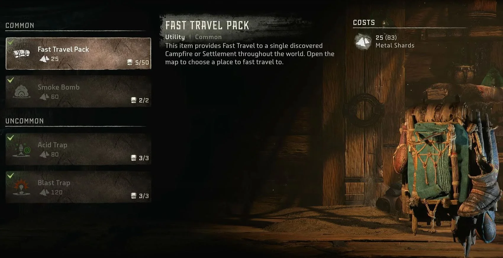 Fast Travel Pack From Merchant
