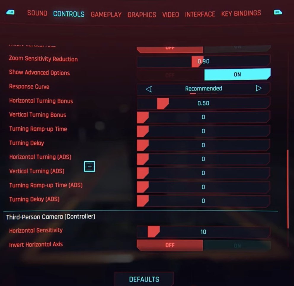 Cyberpunk 2077 Controller Settings Advanced