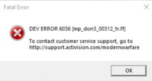 Modern Warfare Dev Error 6036