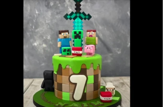 Minecraft Themed Birthday Cake
