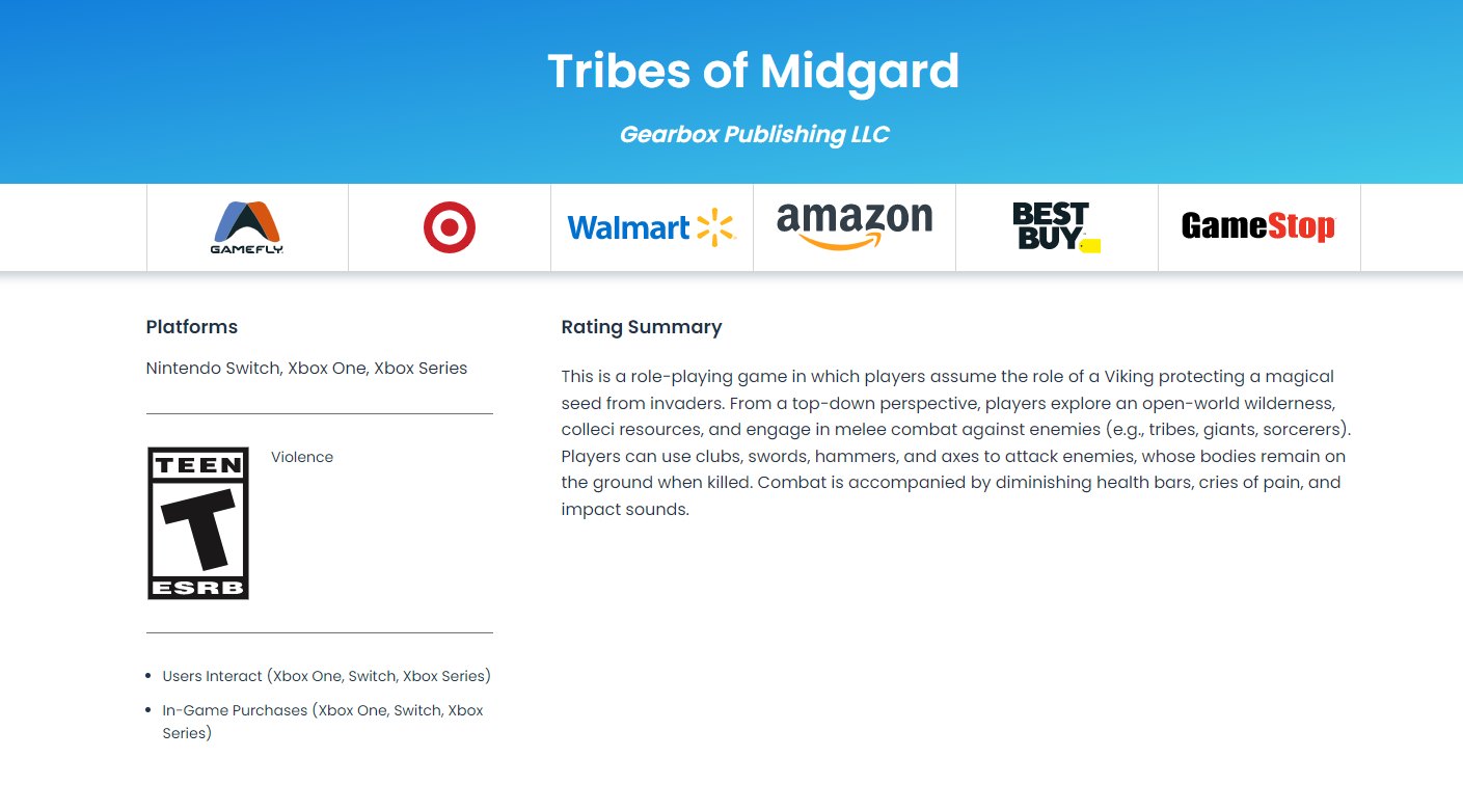 Tribes of Midgard ESRB rating