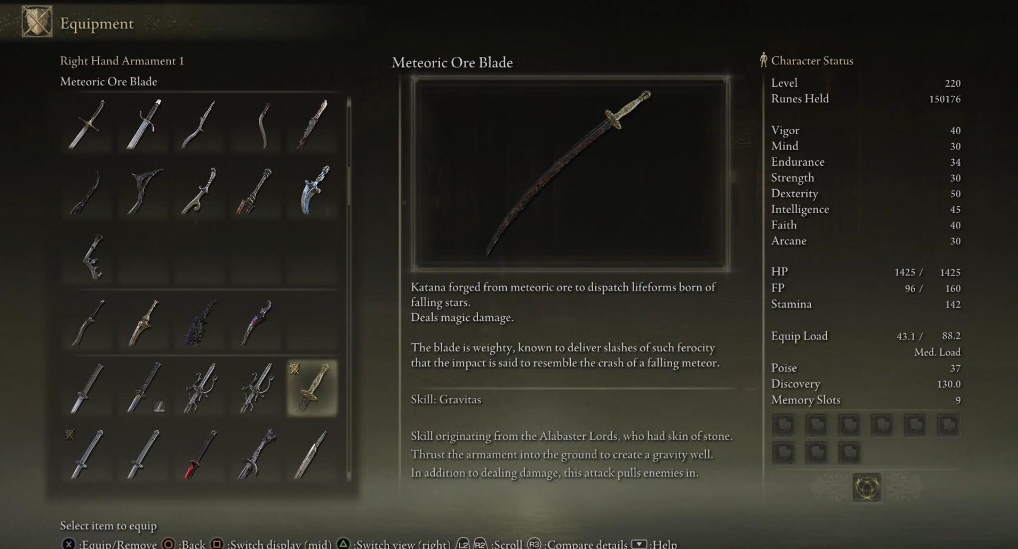 Meteoric Ore Blade and its stats