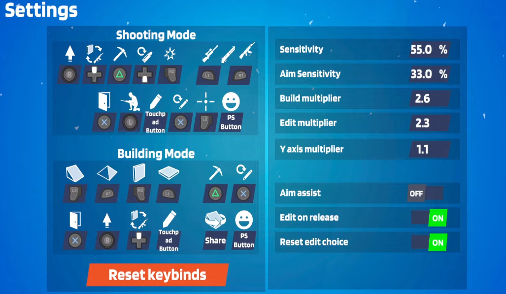 Controller settings have support for both PS and Xbox controllers