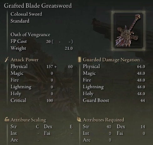 Elden Ring Strength Build Grafted Blade Greatsword