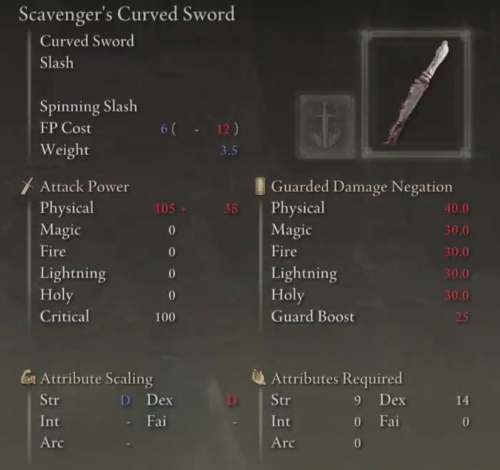 Elden Ring Reduvia Build Scavenger Sword