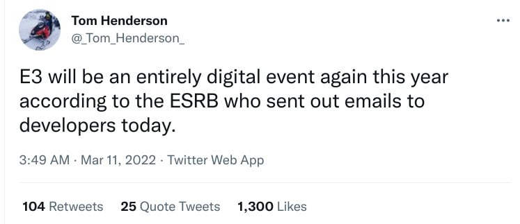 Tom Henderson E3 2022 Tweet