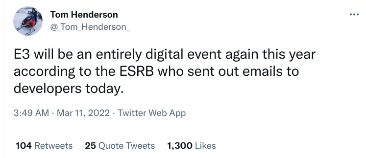 Tom Henderson E3 2022 Tweet