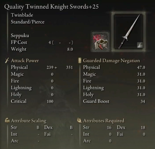 Elden Quality Build Quality Twinned Knight Swords