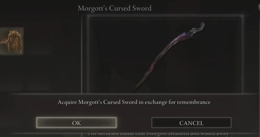 Morgott's Cursed Sword exchanged in Best Blood Weapons in Elden RIng.
