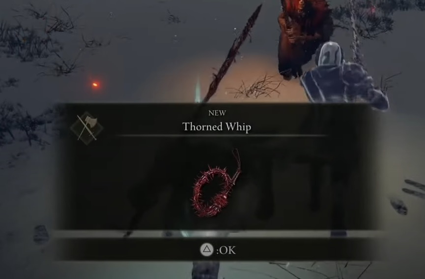 Bleed Weapon, Thorned Whip found as a drop in Elden Ring.