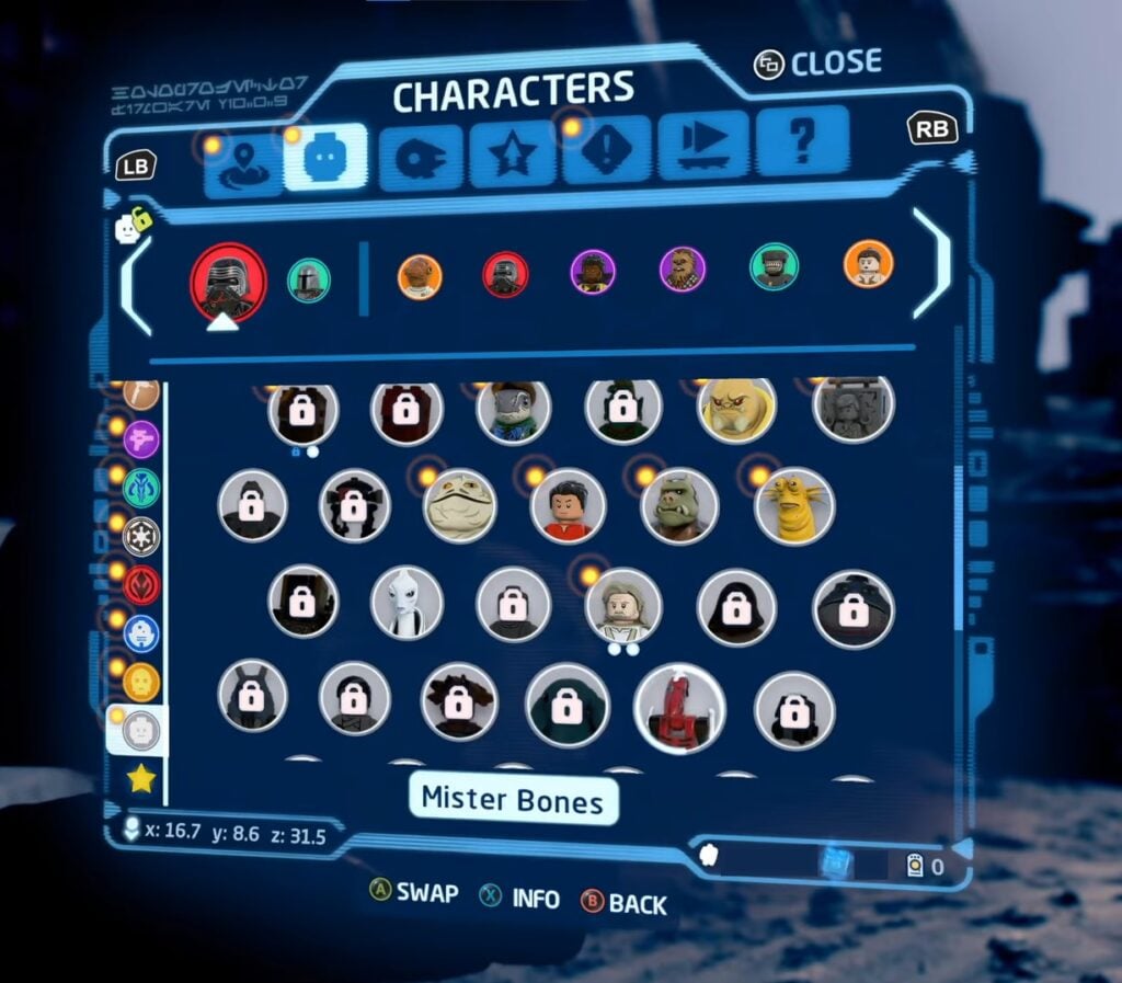 character unlock screen