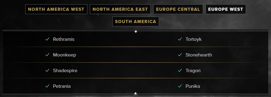 Europe West region with its best server in Lost Ark.