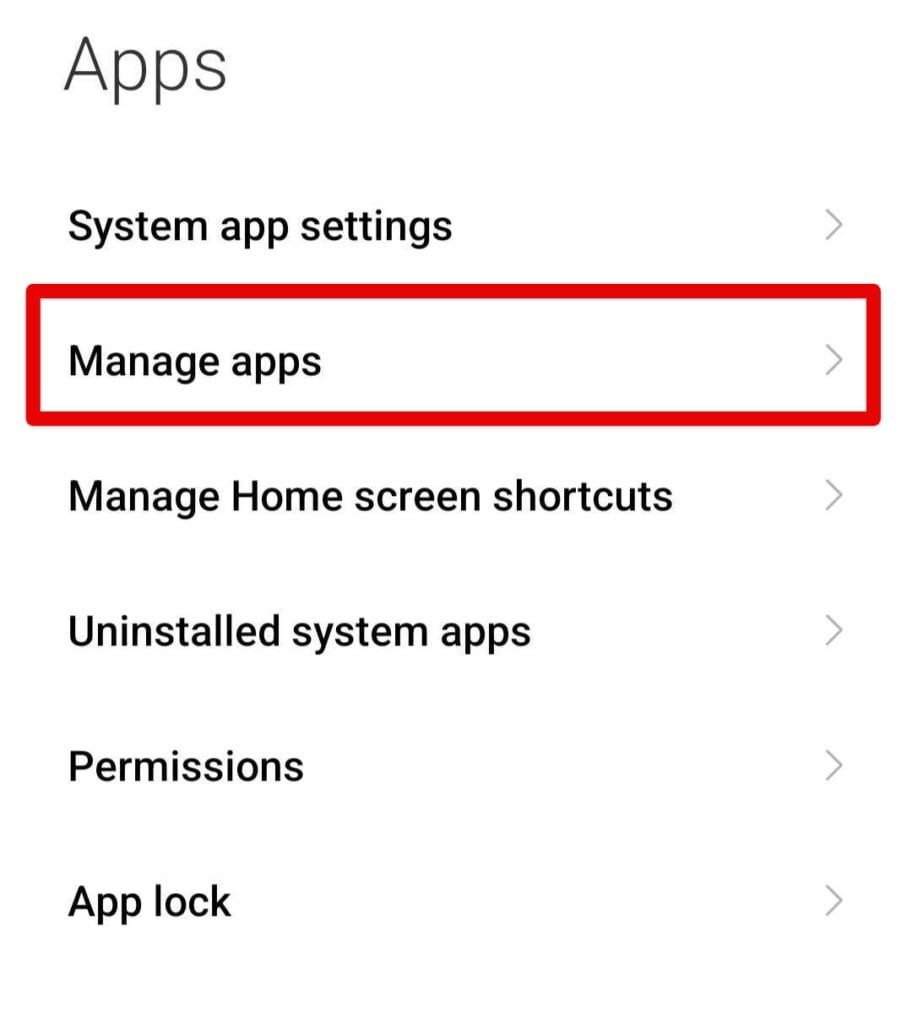Selecting "Manage apps"