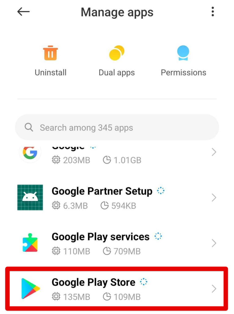Selecting the Google Play Store App