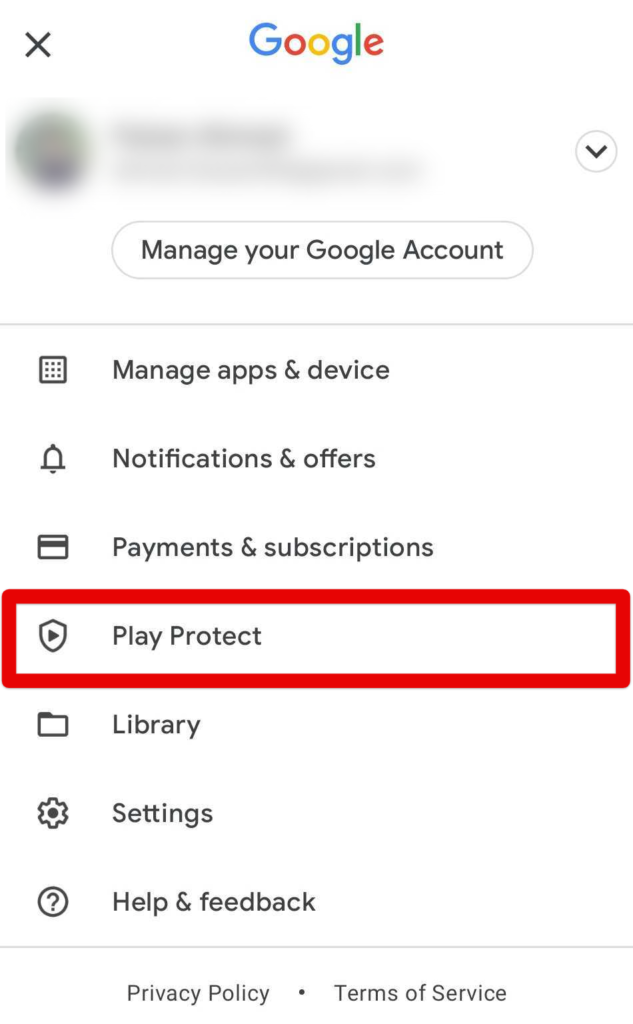 Tapping on the "Play Protect" option