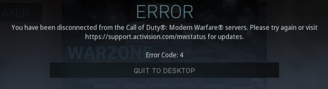 Warzone Error Code 4 Xbox