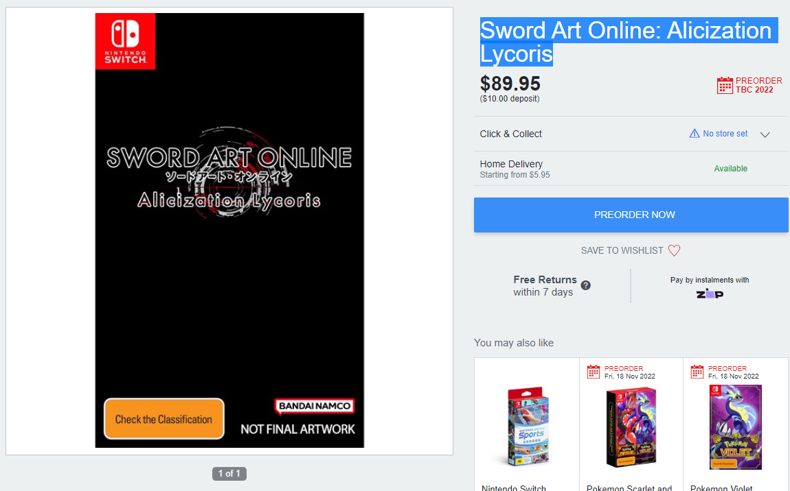 Sword Art Online: Alicization Lycoris