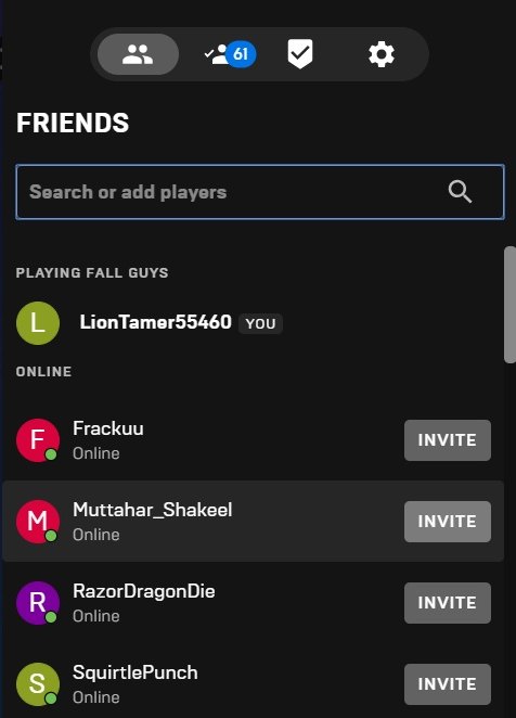Fall Guys friend list