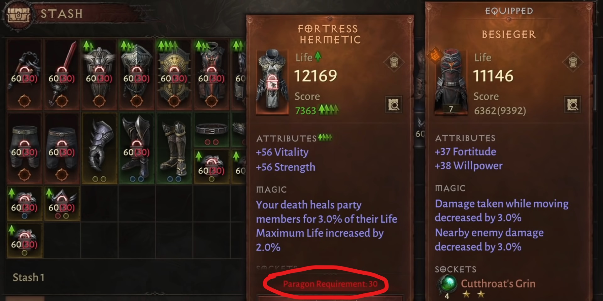 Cant equip better gear unless at a specific paragon level