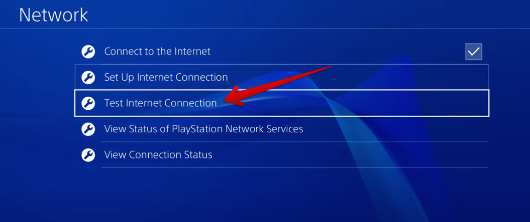 Selecting "Test Internet Connection"