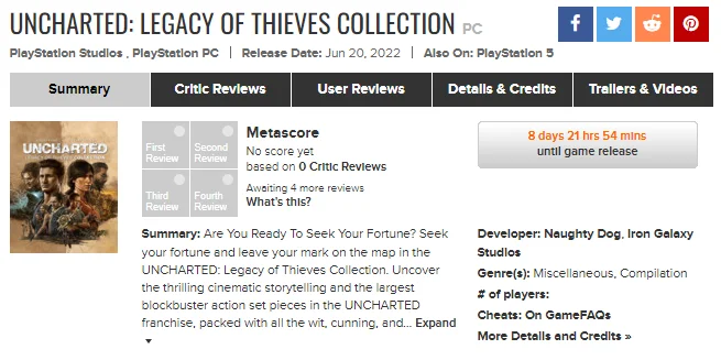 When is Uncharted: Legacy of Thieves Collection coming out for