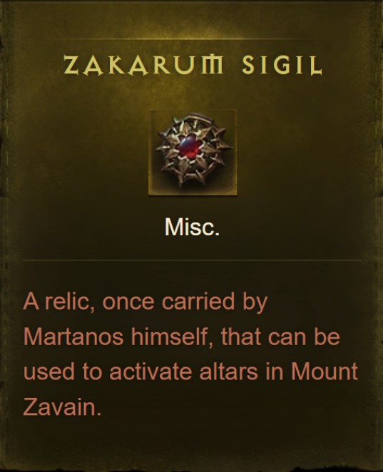 Reward of Zakarum Sigil