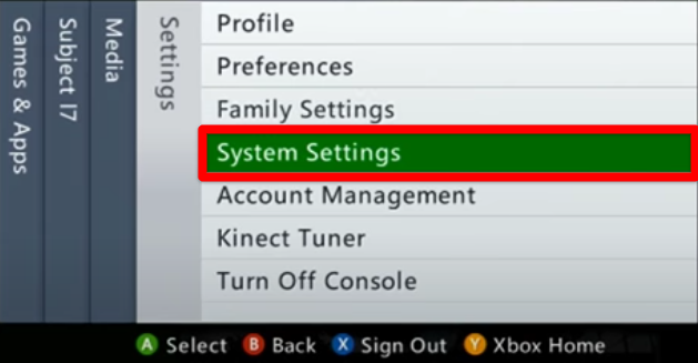 Accessing System Settings on Xbox 360