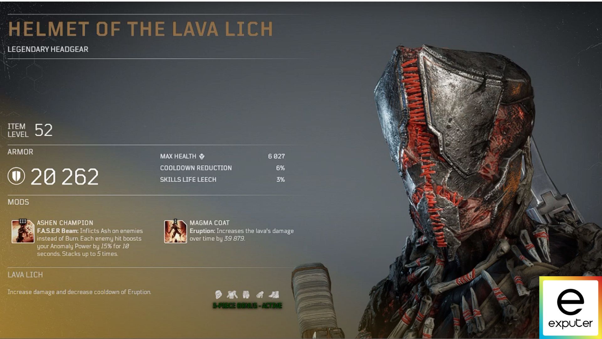 Lava Lich Armor Set's Helmet in Outriders.