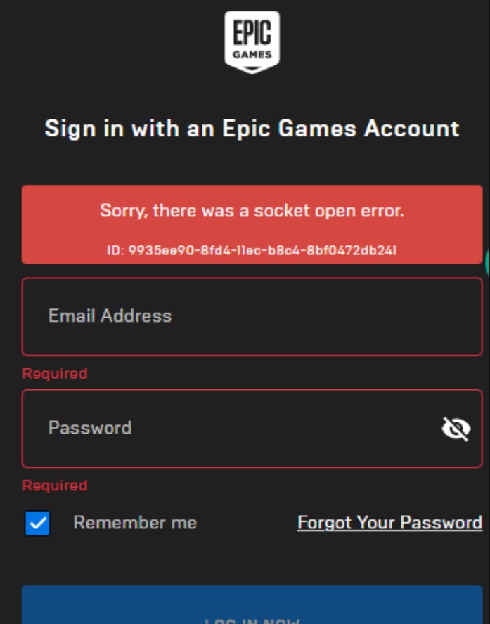 Epic Games: Open socket error