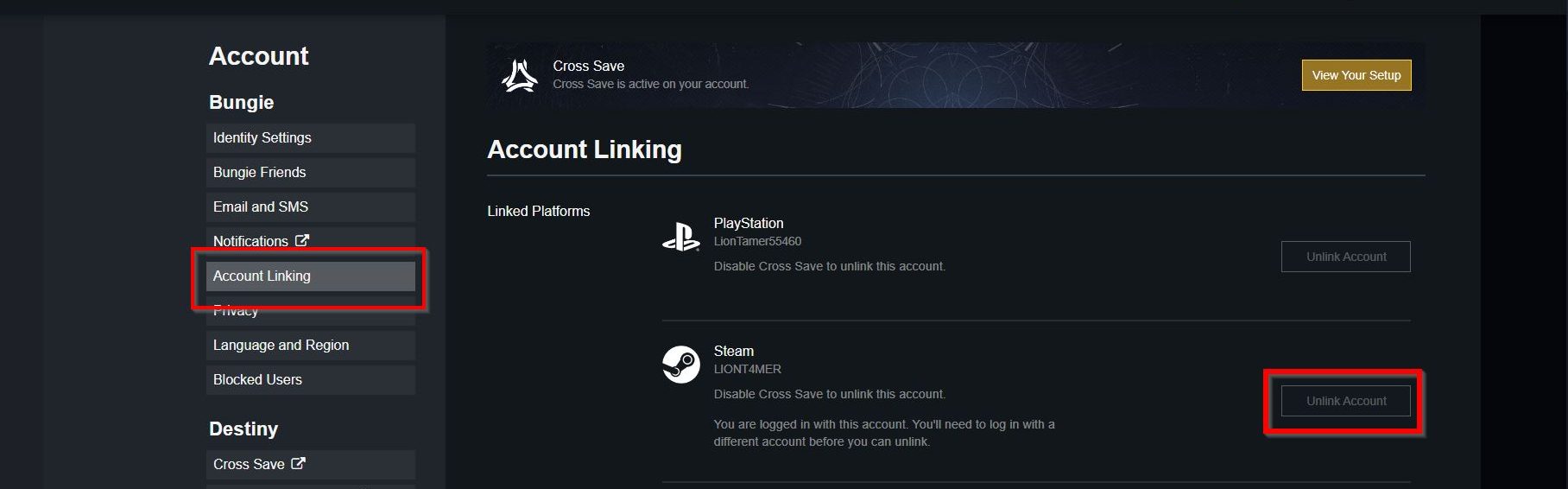 Destiny 2 unlink account