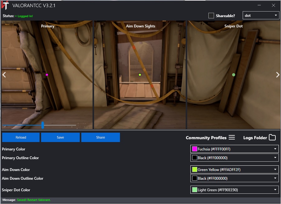 ValorantCC helps choose any crosshair color in Valorant.