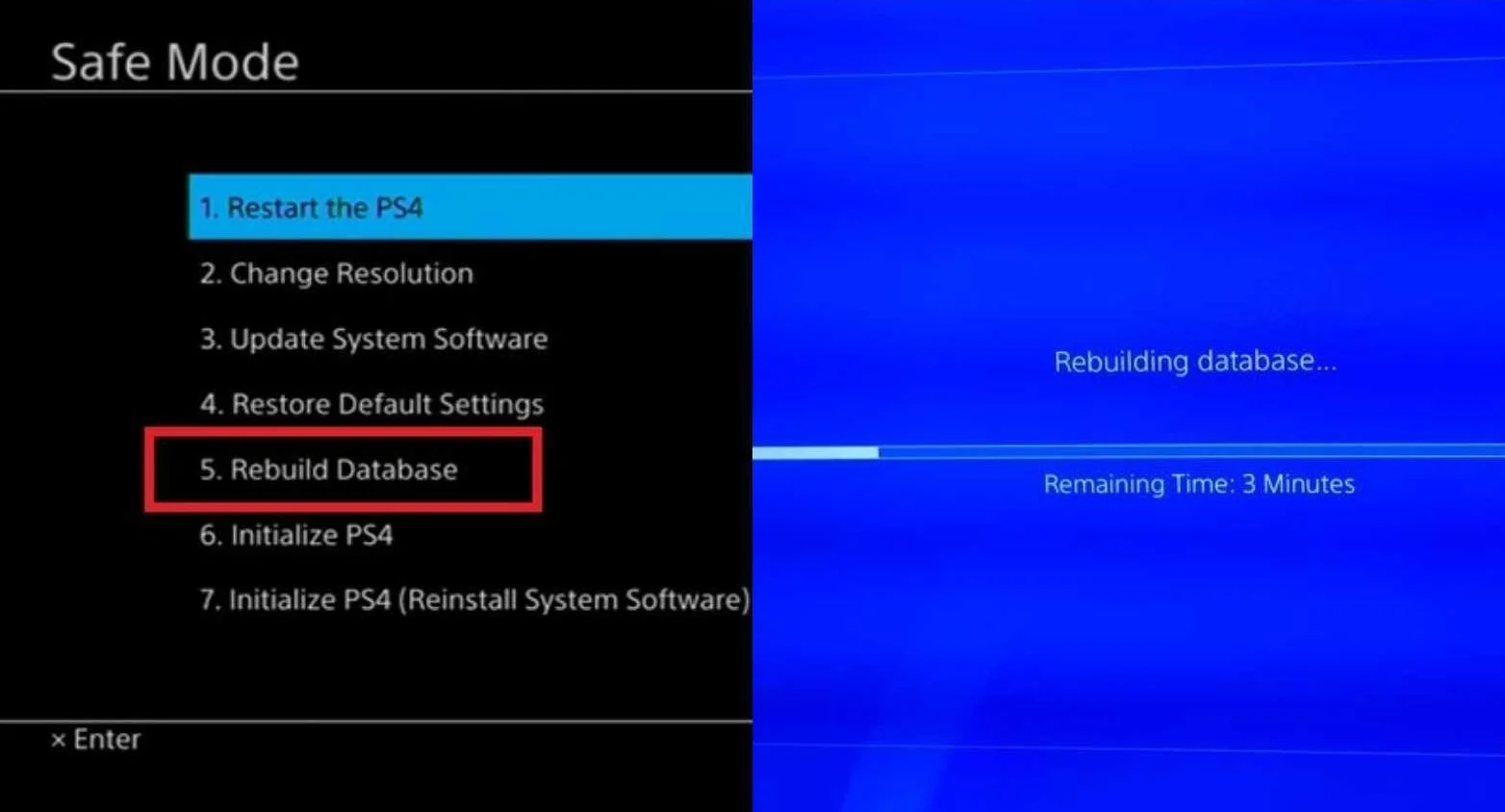 PS4 obnovit databázi