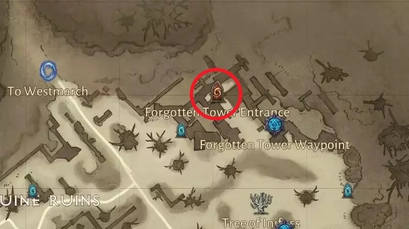 Location of Forgotten Tower Dungeon in Diablo Immortal
