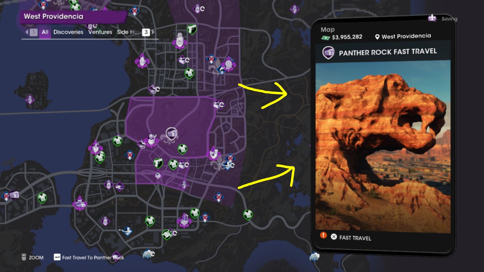 SAints Row 2022 game reboot panther rock fast travel location on map